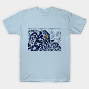 Pet Turtles Friends Linocut (blue/gold) T-Shirt